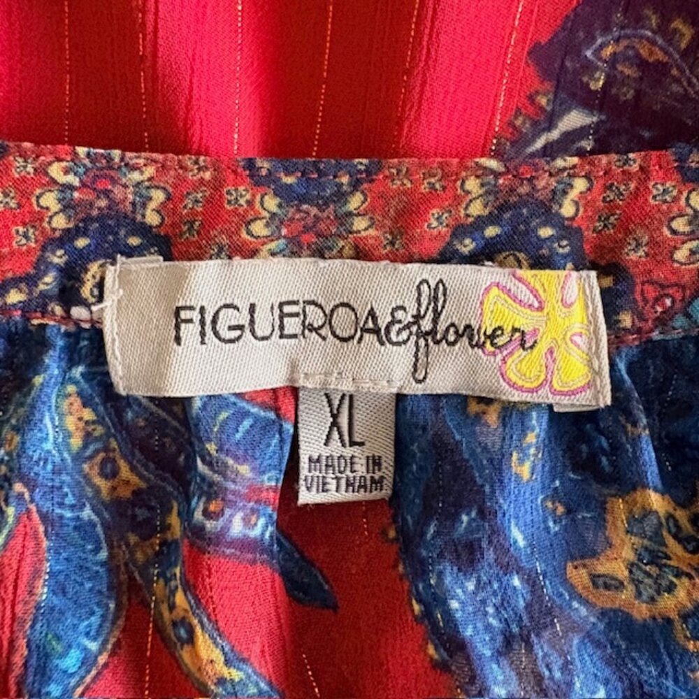 Figueroa & Flower Semi Sheer Womens XL Boho Tunic Blouse Buttons V Neck Camisole - Picture 3 of 11